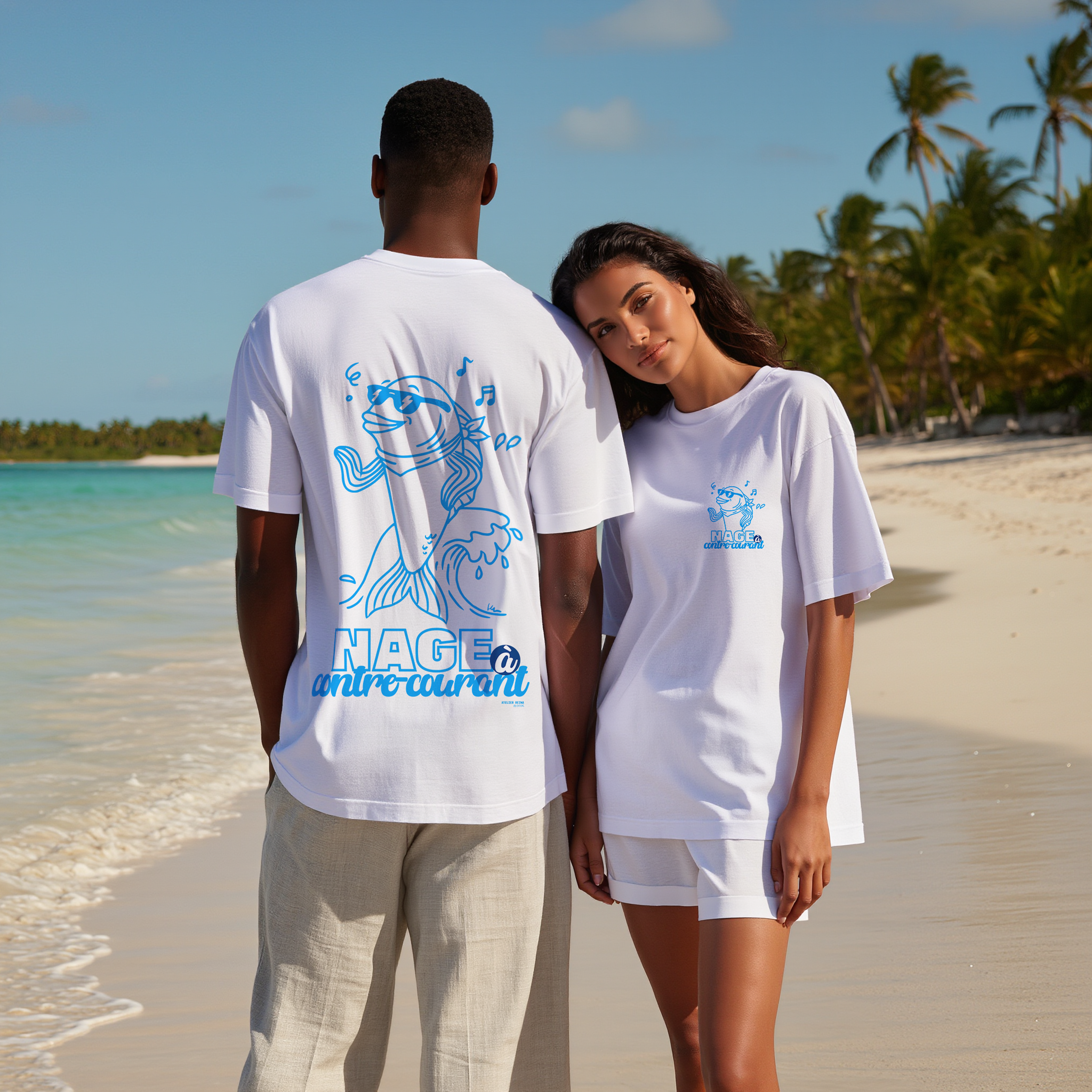 T-shirt Unisexe Décontracté Plage en Coton -
