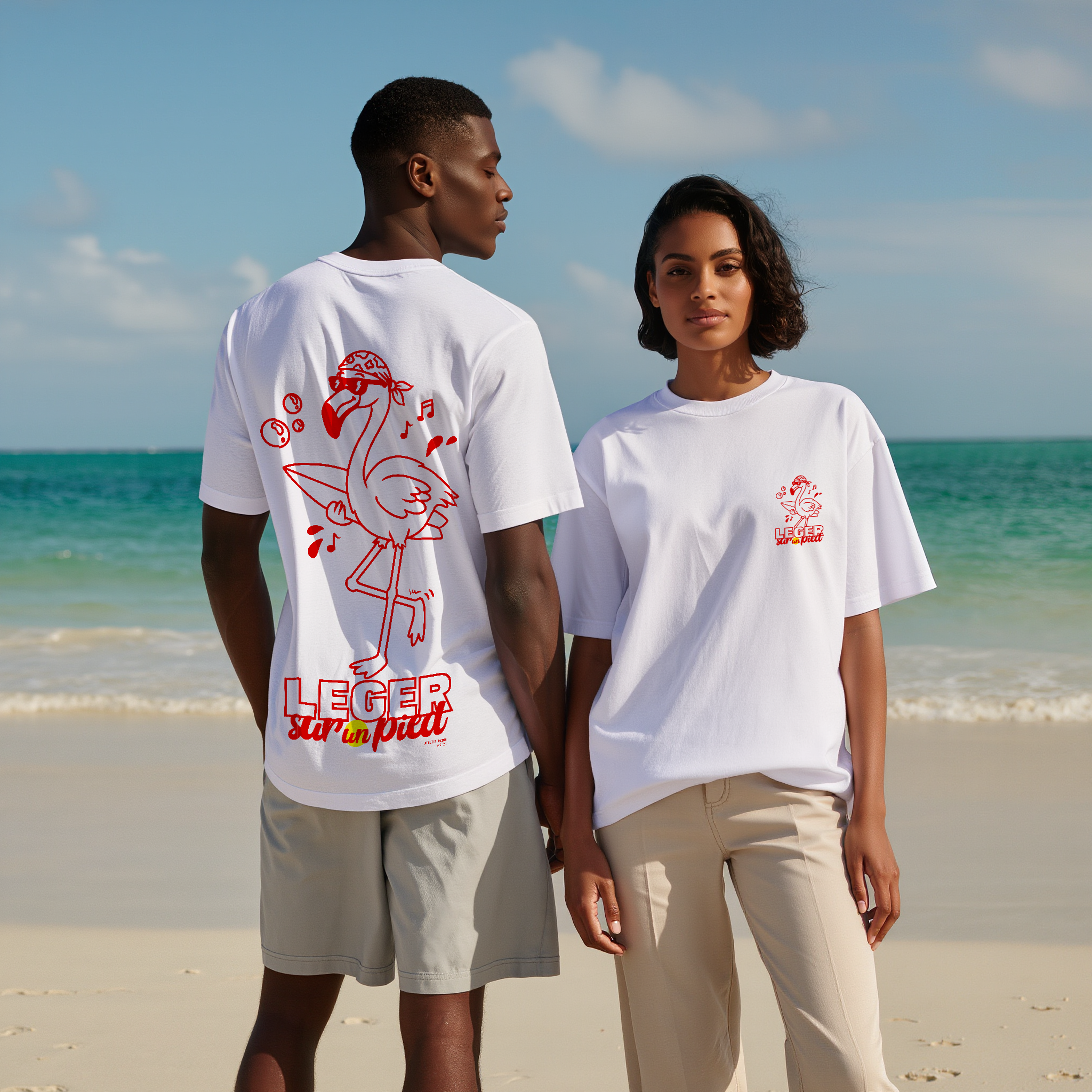 T-shirt Unisexe Décontracté Plage en Coton -