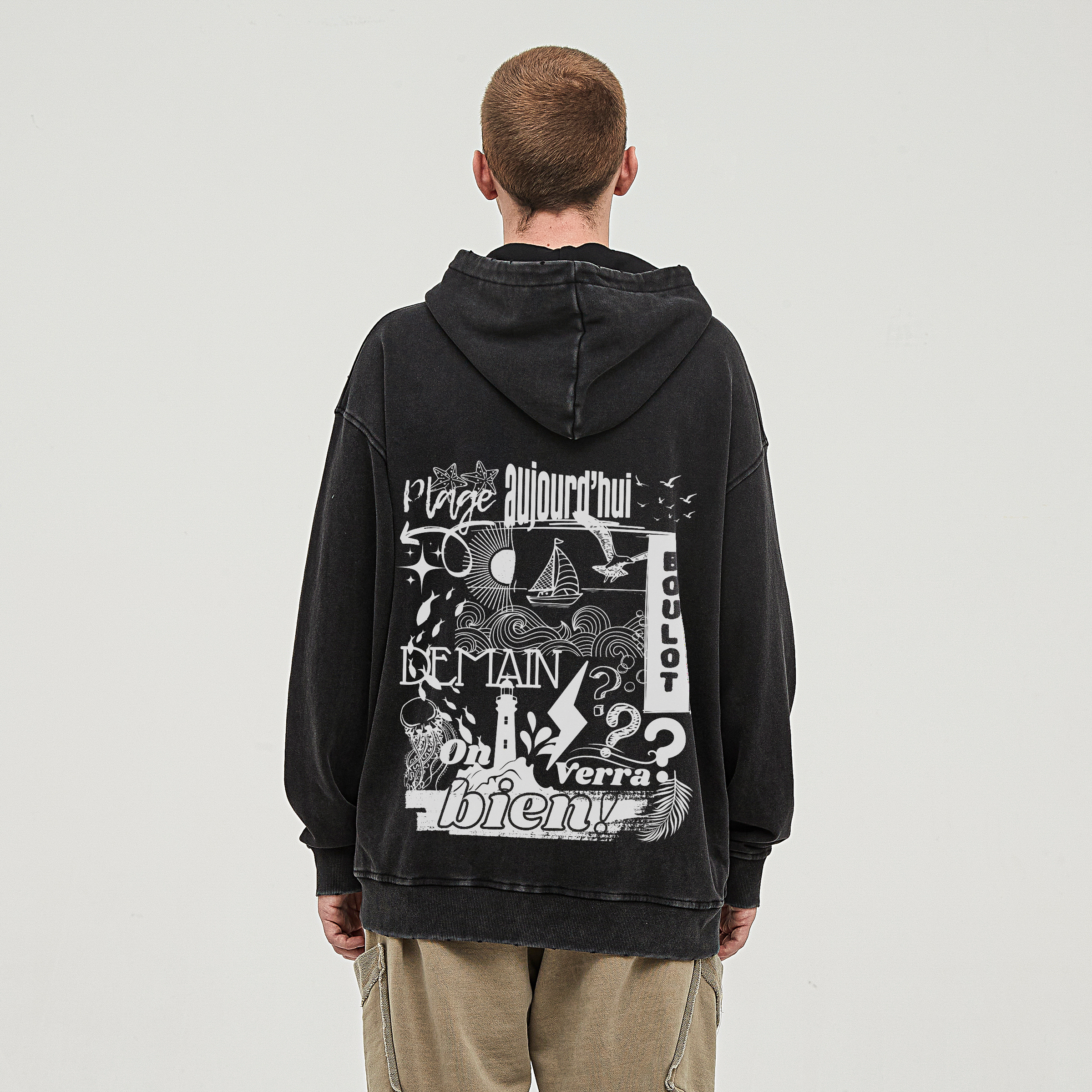 Sweat à capuche Unisexe effet Lavé Coupe Large -