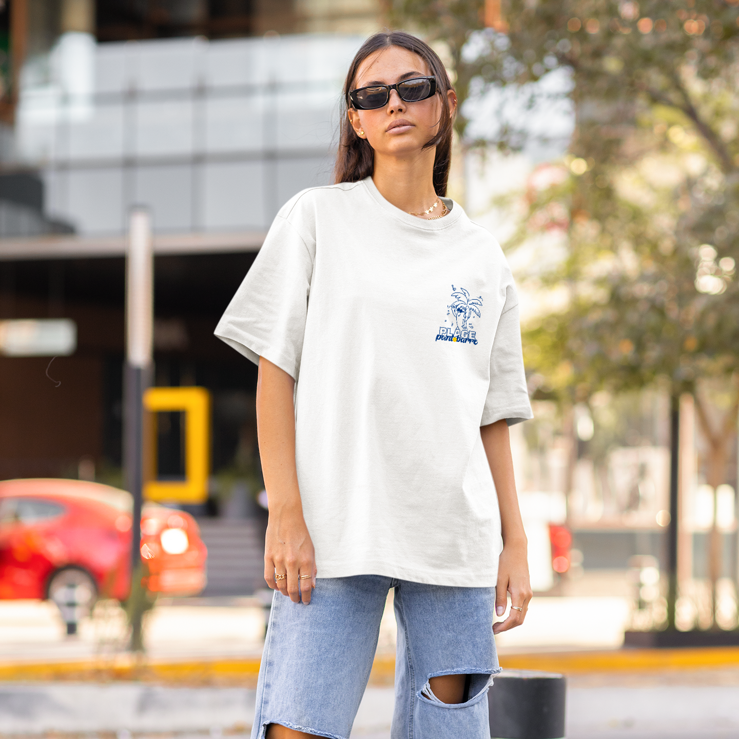 Plage, point barre t-shirt décontracté en cotton unisexe