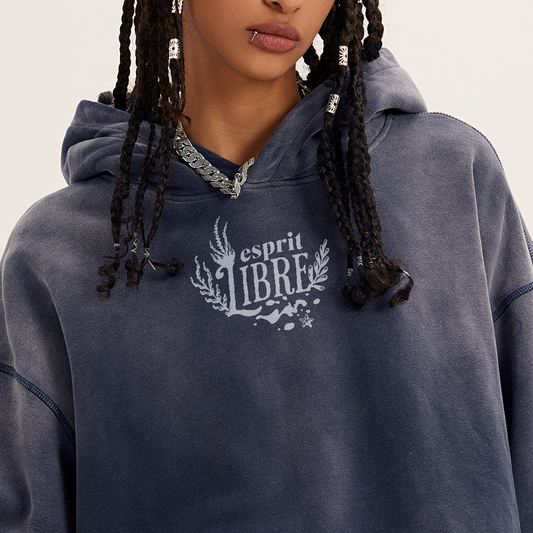 Sweat à capuche Unisexe effet Lavé Coupe Large - "Esprit Libre, Âme De Sirène"