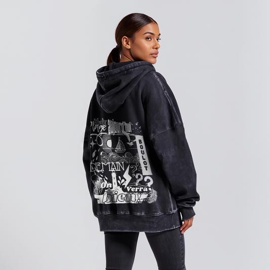 Sweat à capuche Unisexe effet Lavé Coupe Large - "Plage Aujourd’hui, Boulot Demain ? On Verra Bien"